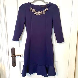 Zara Basics navy blue scuba dress w/ embellishment